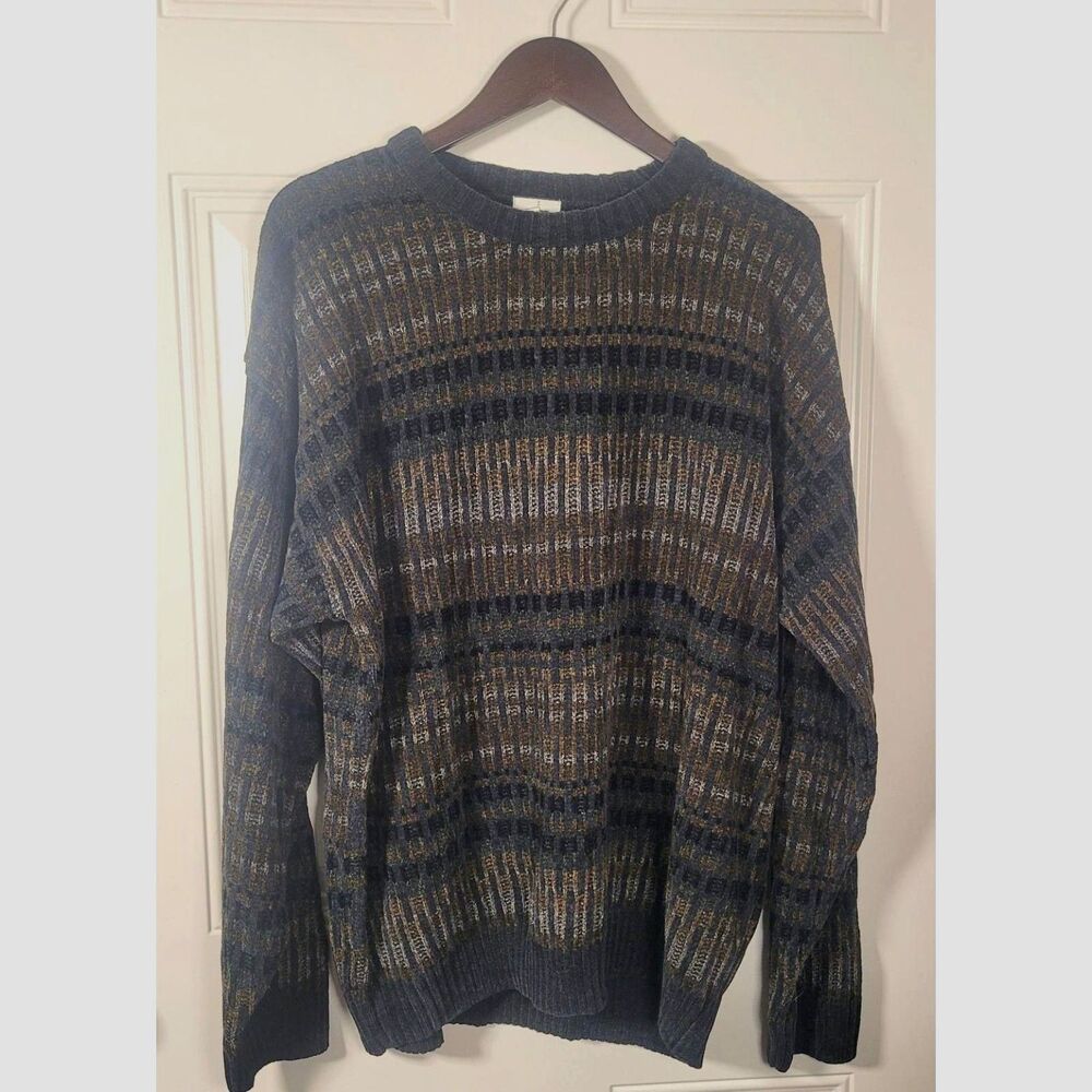 Geoffrey Beene XL Vintage 90s Grandpa Sweater Geometric Striped Knit